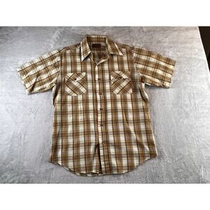 Vintage Kingsport Plaid Shirt Mens M Batwing Pockets Short Sleeve Cowboy READ